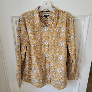 Talbots Yellow Floral Button Down Shirt XL 100% Cotton Career Chic
